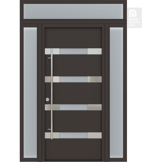 MODERN FRONT STEEL DOOR AURA BROWN/WHITE 61 1/16" X 95 11/16" RHI + SIDELITE LEFT/RIGHT + TRANSOM