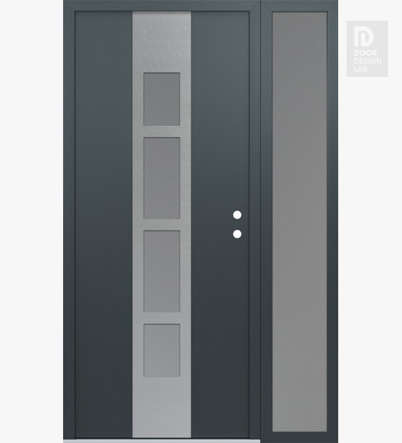 Modern Steel Front Door DIAMOND A10 50" X 80" ANTHRACITE/ANTHRACITE FROSTED GLASS PANEL STAINLESS STEEL LHI WITH SIDELITE FROSTED GLASS