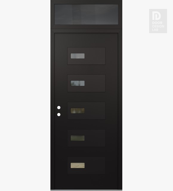 Modern Steel Front Door Diamond D7 36" x 96" black/black clear Glass Panel black RHI with Transom mirrored Glass