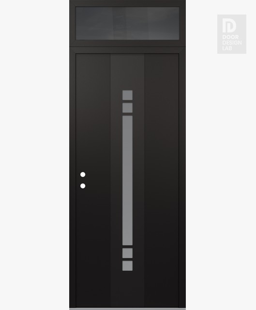 Modern Steel Front Door DIAMOND A4 36" X 96" BLACK/WHITE FROSTED GLASS PANEL BLACK RHI WITH TRANSOM MIRRORED GLASS