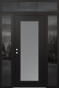 Diamond C1 68" x 96" black/white frosted Glass Panel black RHI with 2 Sidelites and Transom mirrored Glass