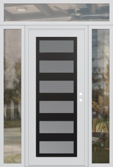 Diamond C9 60" x 96" white/white frosted Glass Panel black LHI with 2 Sidelites and Transom clear Glass