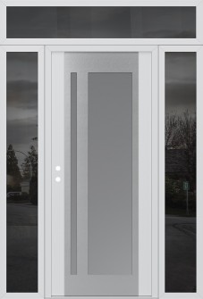 Diamond C15 64" x 96" white/white frosted Glass Panel stainless steel RHI with 2 Sidelites and Transom mirrored Glass