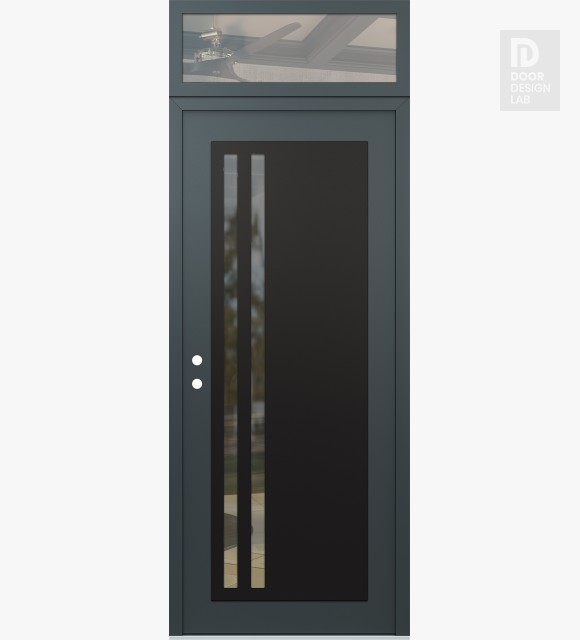 Modern Steel Front Door Diamond C6 36" x 96" anthracite/anthracite clear Glass Panel black RHI with Transom clear Glass