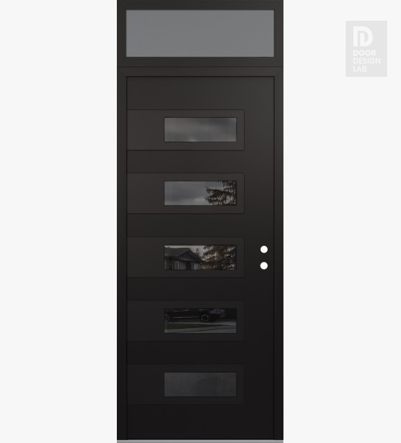 Modern Steel Front Door Diamond D3 36" x 96" black/black mirrored Glass Panel black LHI with Transom frosted Glass