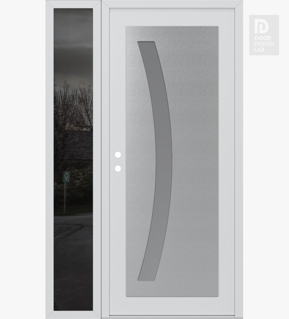 Modern Steel Front Door Diamond C4 48" x 80" white/white frosted Glass Panel stainless steel LHI with Sidelite mirrored Glass