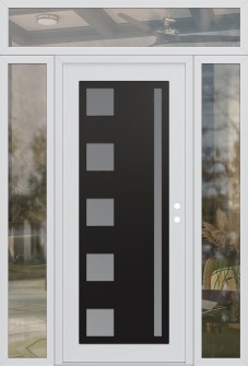 Diamond C3 68" x 96" white/white frosted Glass Panel black LHI with 2 Sidelites and Transom clear Glass