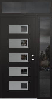 Diamond D2 50" x 96" black/black mirrored Glass Panel stainless steel LHI with Sidelite and Transom mirrored Glass