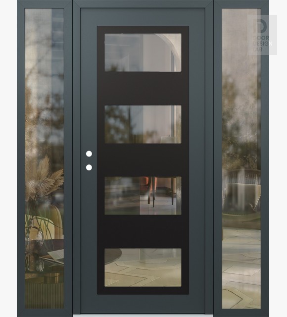 Modern Steel Front Door Diamond C2 64" x 80" anthracite/anthracite clear Glass Panel black RHI with 2 Sidelites clear Glass