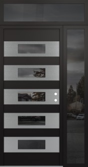 Diamond D5 50" x 96" black/black mirrored Glass Panel stainless steel LHI with Sidelite and Transom mirrored Glass