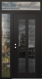 Diamond C14 52" x 96" black/black mirrored Glass Panel black RHI with Sidelite and Transom clear Glass