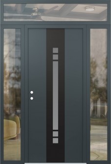 DIAMOND A4 64" X 96" ANTHRACITE/ANTHRACITE FROSTED GLASS PANEL BLACK RHI WITH 2 SIDELITES AND TRANSOM CLEAR GLASS