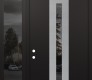 Modern Steel Front Door DIAMOND A2 52" X 96" BLACK/BLACK MIRRORED GLASS PANEL STAINLESS STEEL RHI WITH SIDELITE AND TRANSOM MIRRORED GLASS