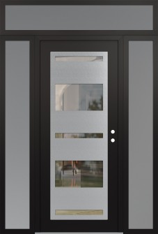 Diamond C10 68" x 96" black/black clear Glass Panel stainless steel LHI with 2 Sidelites and Transom frosted Glass