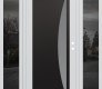 Modern Steel Front Door Diamond C13 64" x 80" white/white frosted Glass Panel black LHI with 2 Sidelites mirrored Glass