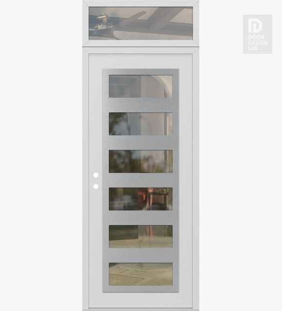 Modern Steel Front Door Diamond C9 36" x 96" white/white clear Glass Panel stainless steel RHI with Transom clear Glass