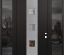 Modern Steel Front Door DIAMOND A12 60" X 96" BLACK/BLACK CLEAR GLASS PANEL STAINLESS STEEL LHI WITH 2 SIDELITES AND TRANSOM MIRRORED GLASS