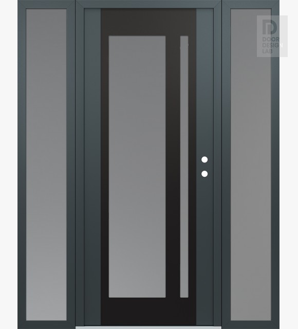 Modern Steel Front Door Diamond C15 68" x 80" anthracite/anthracite frosted Glass Panel black LHI with 2 Sidelites frosted Glass
