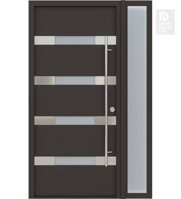 MODERN FRONT STEEL DOOR AURA BROWN/WHITE 49 1/4" X 81 11/16" LHI + SIDELITE RIGHT