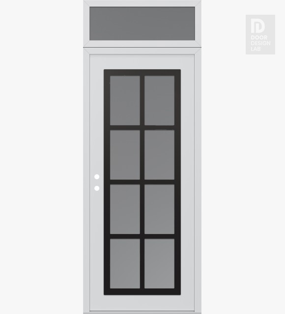 Modern Steel Front Door Diamond C16 36" x 96" white/white frosted Glass Panel black RHI with Transom frosted Glass