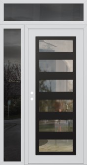 Diamond C9 50" x 96" white/white clear Glass Panel black RHI with Sidelite and Transom mirrored Glass