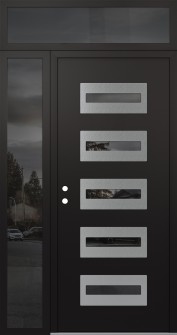 Diamond D4 52" x 96" black/black mirrored Glass Panel stainless steel RHI with Sidelite and Transom mirrored Glass