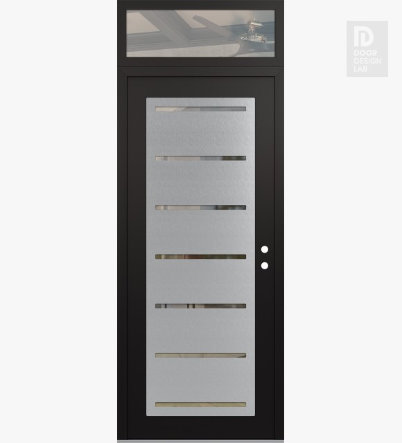 Modern Steel Front Door Diamond C11 36" x 96" black/black clear Glass Panel stainless steel LHI with Transom clear Glass