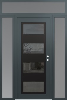 Diamond C2 68" x 96" anthracite/anthracite mirrored Glass Panel black LHI with 2 Sidelites and Transom frosted Glass