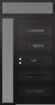 Diamond D9 52" x 96" black/black mirrored Glass Panel black RHI with Sidelite and Transom frosted Glass