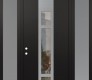 Modern Steel Front Door DIAMOND A9 68" X 96" BLACK/BLACK CLEAR GLASS PANEL STAINLESS STEEL RHI WITH 2 SIDELITES AND TRANSOM FROSTED GLASS