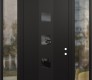 Modern Steel Front Door DIAMOND A12 64" X 96" BLACK/BLACK MIRRORED GLASS PANEL BLACK LHI WITH 2 SIDELITES AND TRANSOM CLEAR GLASS
