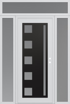 Diamond C3 60" x 96" white/white frosted Glass Panel black LHI with 2 Sidelites and Transom frosted Glass