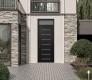 Modern Steel Front Door Diamond C11 36" x 96" black/white frosted Glass Panel black RHI with Transom frosted Glass