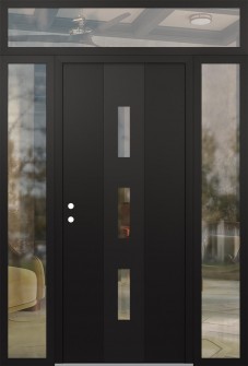DIAMOND A7 64" X 96" BLACK/BLACK CLEAR GLASS PANEL BLACK RHI WITH 2 SIDELITES AND TRANSOM CLEAR GLASS