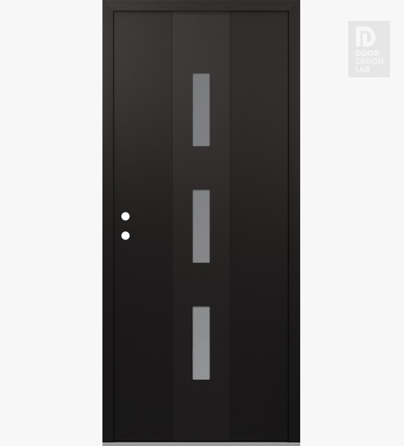 Modern Steel Front Door DIAMOND A7 36" X 80" BLACK/WHITE FROSTED GLASS PANEL BLACK RHI