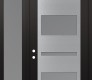 Modern Steel Front Door Diamond C10 52" x 96" black/white frosted Glass Panel stainless steel RHI with Sidelite and Transom frosted Glass