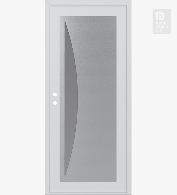Modern Steel Front Door Diamond C13 36" x 80" white/white frosted Glass Panel stainless steel RHI