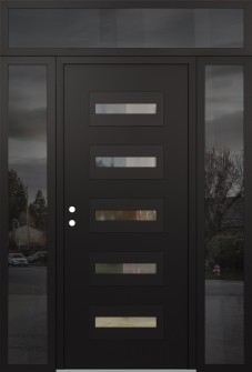 Diamond D4 68" x 96" black/black clear Glass Panel black RHI with 2 Sidelites and Transom mirrored Glass