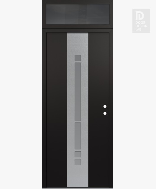 Modern Steel Front Door DIAMOND A3 36" X 96" BLACK/WHITE FROSTED GLASS PANEL STAINLESS STEEL LHI WITH TRANSOM MIRRORED GLASS