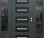 Modern Steel Front Door Diamond D4 68" x 80" anthracite/anthracite frosted Glass Panel black LHI with 2 Sidelites mirrored Glass