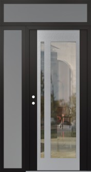 Diamond C15 50" x 96" black/black clear Glass Panel stainless steel RHI with Sidelite and Transom frosted Glass