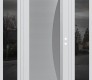 Modern Steel Front Door Diamond C13 64" x 80" white/white frosted Glass Panel stainless steel LHI with 2 Sidelites mirrored Glass