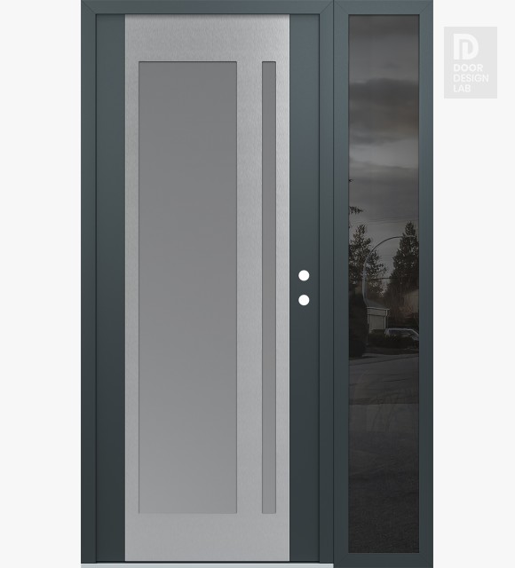 Modern Steel Front Door Diamond C15 48" x 80" anthracite/anthracite frosted Glass Panel stainless steel LHI with Sidelite mirrored Glass