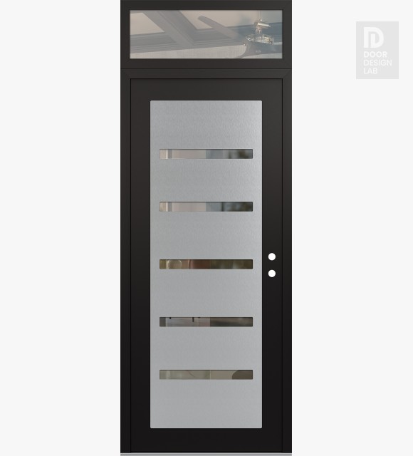 Modern Steel Front Door Diamond C7 36" x 96" black/black clear Glass Panel stainless steel LHI with Transom clear Glass