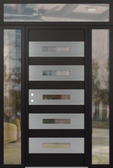 Diamond D9 68" x 96" black/black clear Glass Panel stainless steel RHI with 2 Sidelites and Transom clear Glass