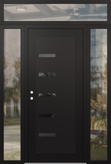 Diamond C8 60" x 96" black/black mirrored Glass Panel black RHI with 2 Sidelites and Transom clear Glass