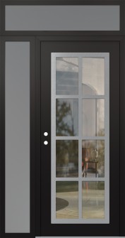 Diamond C16 52" x 96" black/black clear Glass Panel stainless steel RHI with Sidelite and Transom frosted Glass