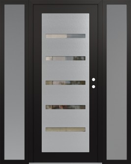 Diamond C7 60" x 80" black/black clear Glass Panel stainless steel LHI with 2 Sidelites frosted Glass