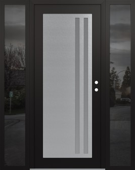 Diamond C6 64" x 80" black/white frosted Glass Panel stainless steel LHI with 2 Sidelites mirrored Glass