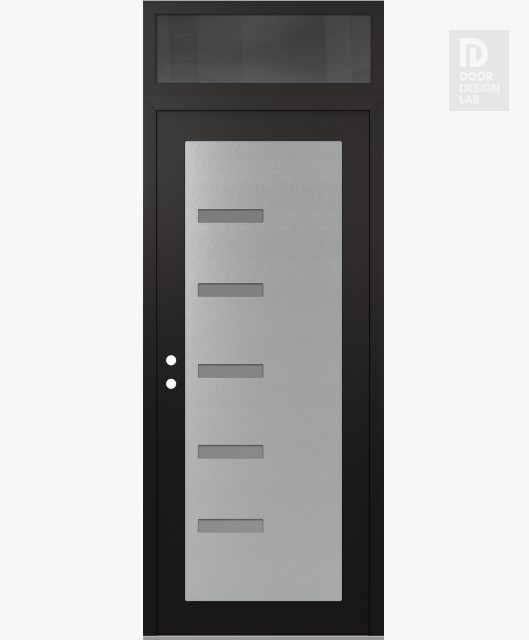 Modern Steel Front Door Diamond C8 36" x 96" black/white frosted Glass Panel stainless steel RHI with Transom mirrored Glass